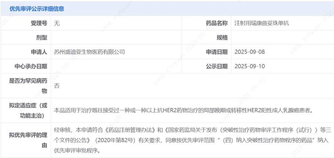 恒瑞医药瑞康曲妥珠单抗拟纳入优先审评 用于乳腺癌治疗