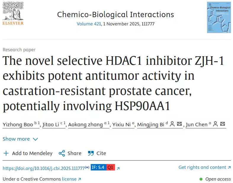 ZJH-1：瞄准HDAC1的新型抑制剂为去势抵抗性前列腺癌带来新突破